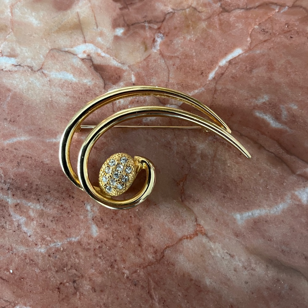 Gold-Tone Pave Crystal Accent Swirl Brooch - Women Jewelry